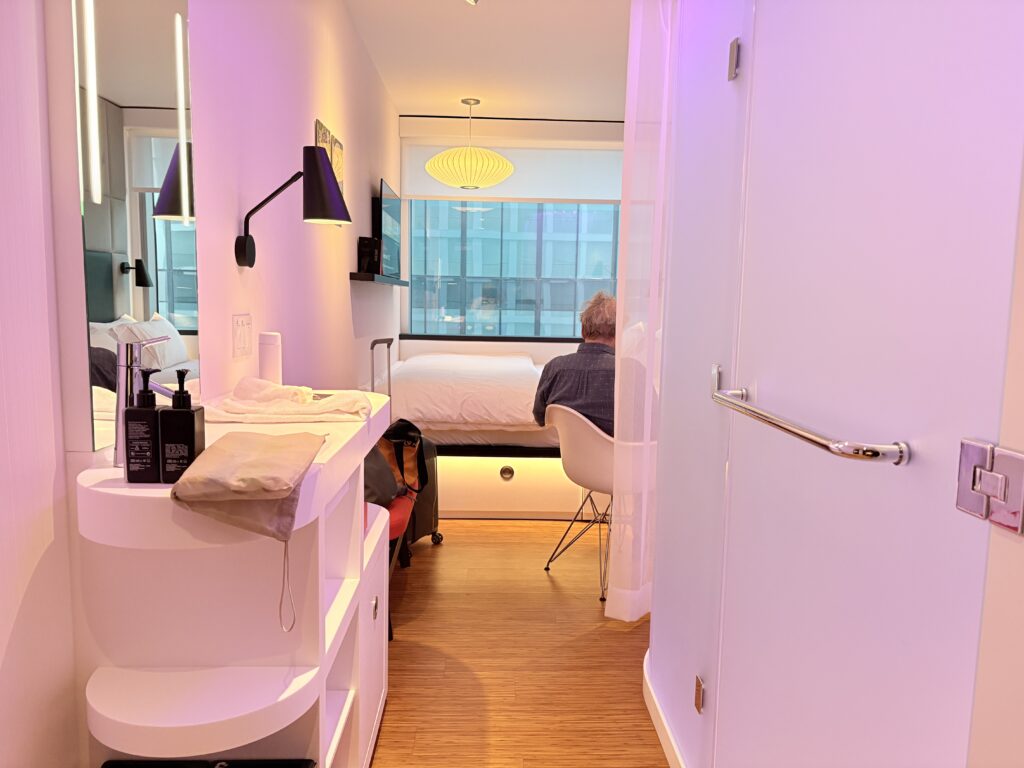 A typical room at the super efficient, high-style CitizenM Hotels.