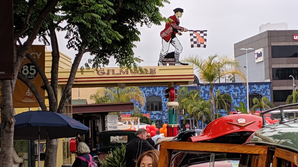 A replica of the classic Gilmore Gas Station at the Farmers Market.