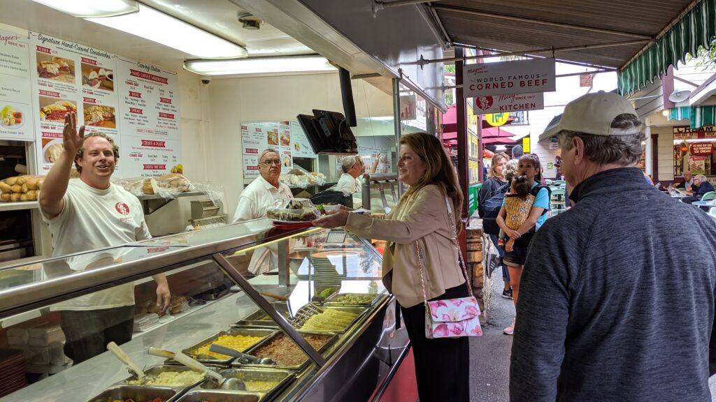 The Original Farmers Market, a vintage LA attraction, sells groceries in and out of doors.