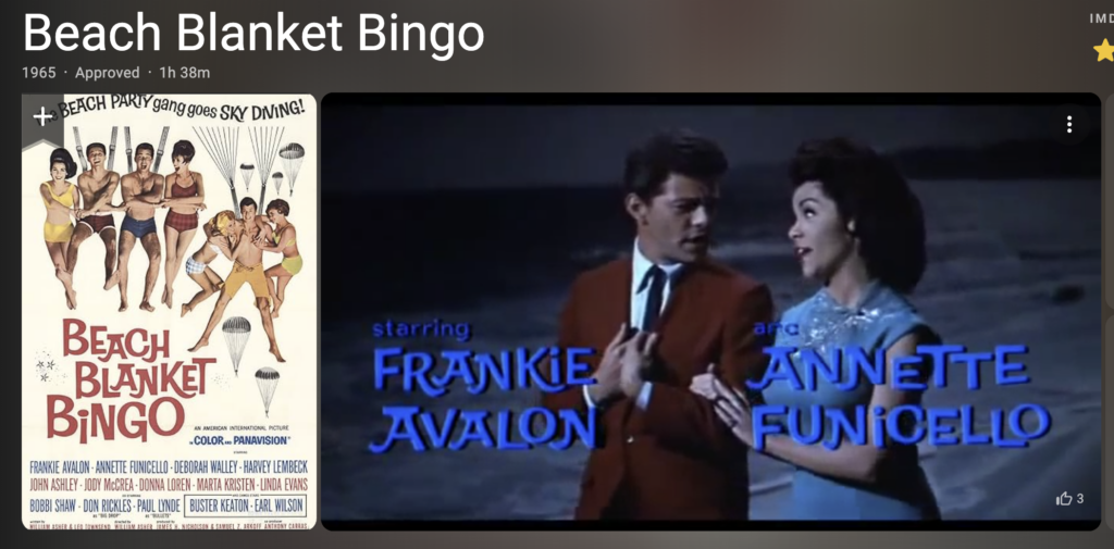 It's the 60th anniversary of Beach Blanket Bingo, the film that made spring break a goal for generations of teens. Poster, trailer c. IMDB.com
