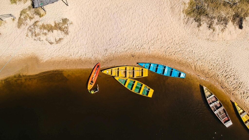 Aerial view of canoes off coast of Fuerteventura. c.  Thiago Japyassu for pexels.