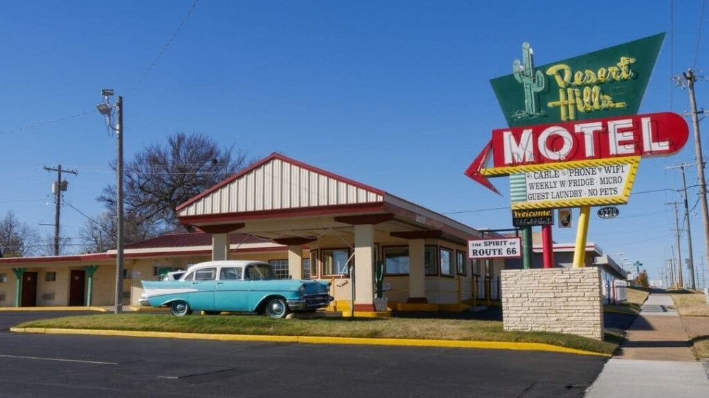 The vintage Desert Hill Motel gets all ages into the Route 66 vibe this spring. Photo s. VisitTulsa