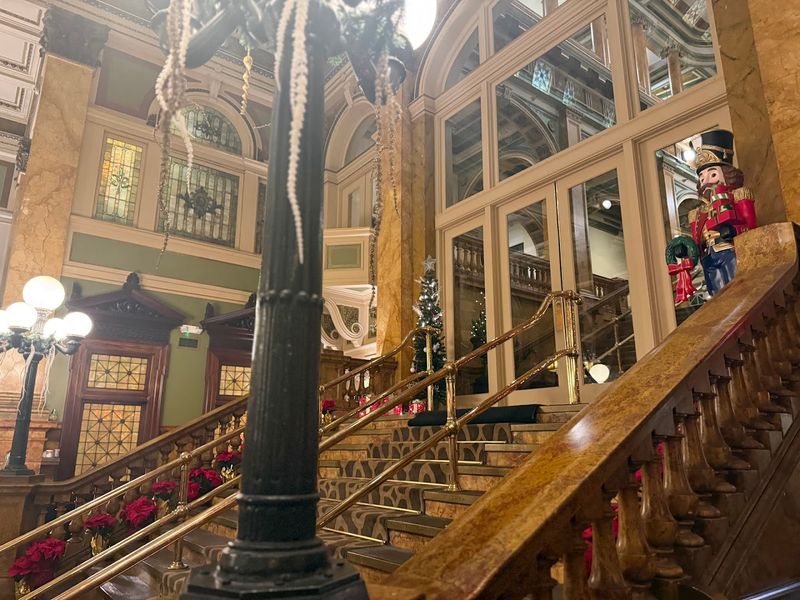 A Cathedral Stained Glass Vaulted Ceiling Spanning The Main Dining Hall