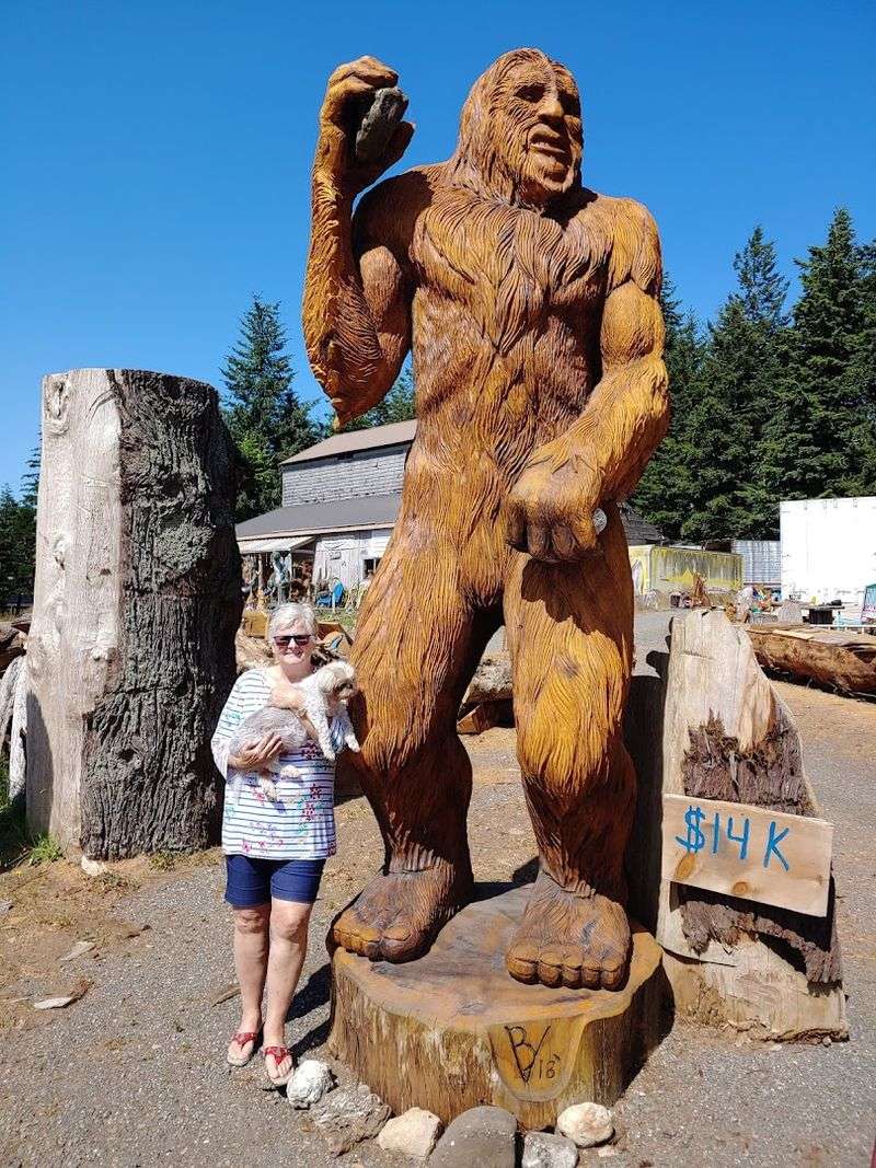 Wooden Bears Standing Guard Along the Highway
