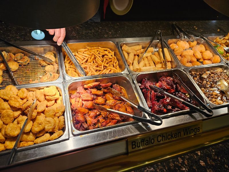 Dozens Of Steam Tables Filling A Long Buffet Corridor