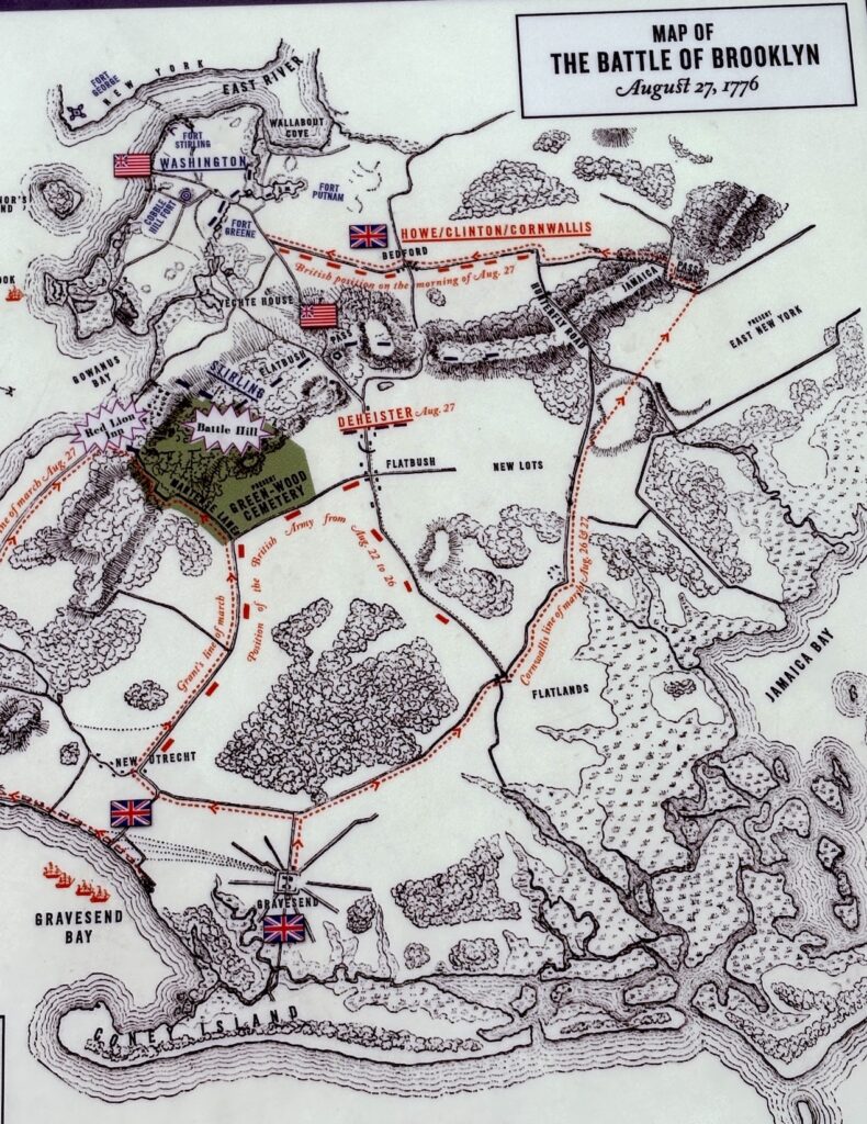 The Battle of Brooklyn raged from present day Green-Wood Cemetery to Prospect Park.