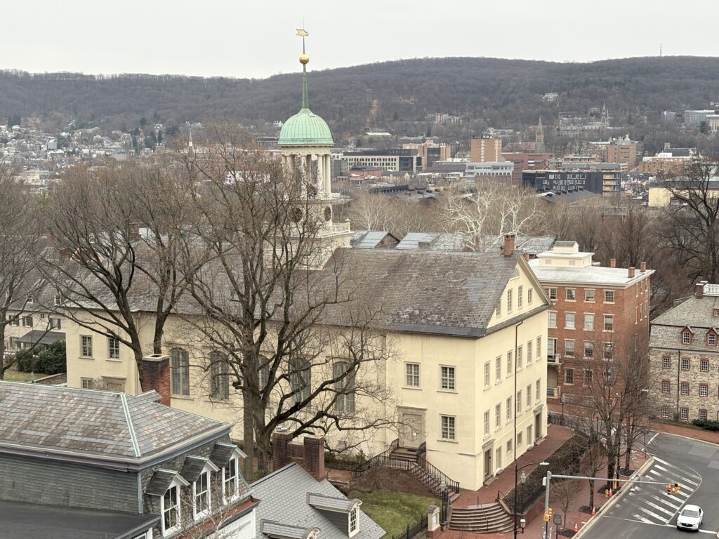 View of the Moravian Church and original house used as a Revolutionary War hospital.