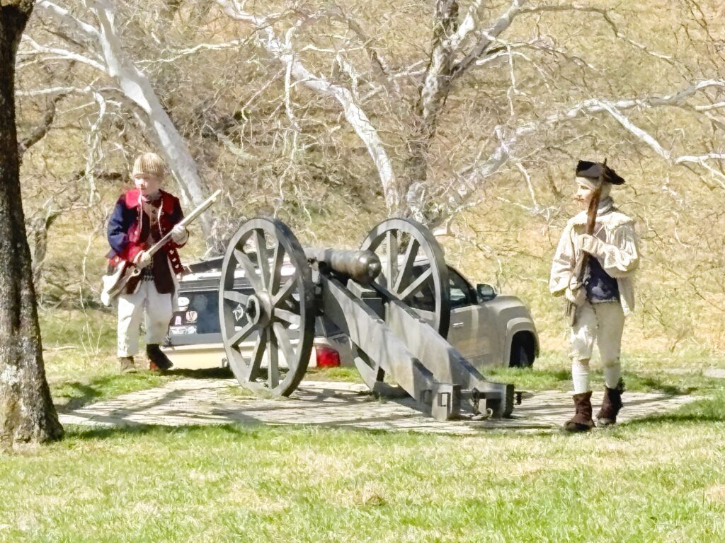 Young re-enactors learn to load a cannon at Brandywine Battlefield 