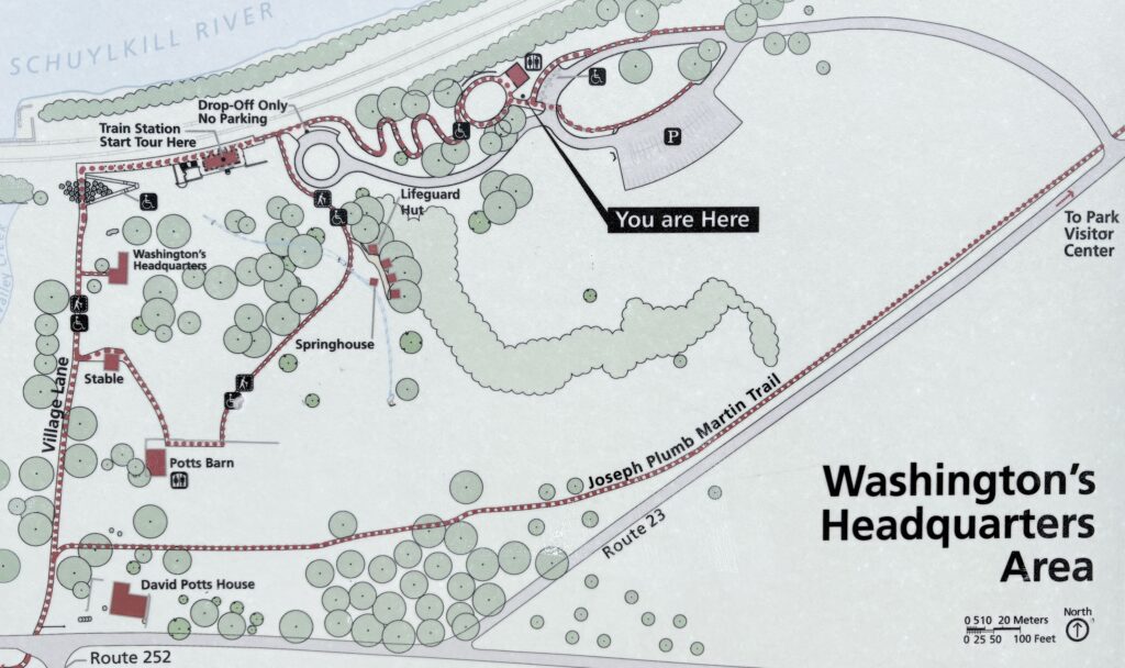 Map of General Washington's headquarters at Valley Forge, a leading Pennsylvania history site.
