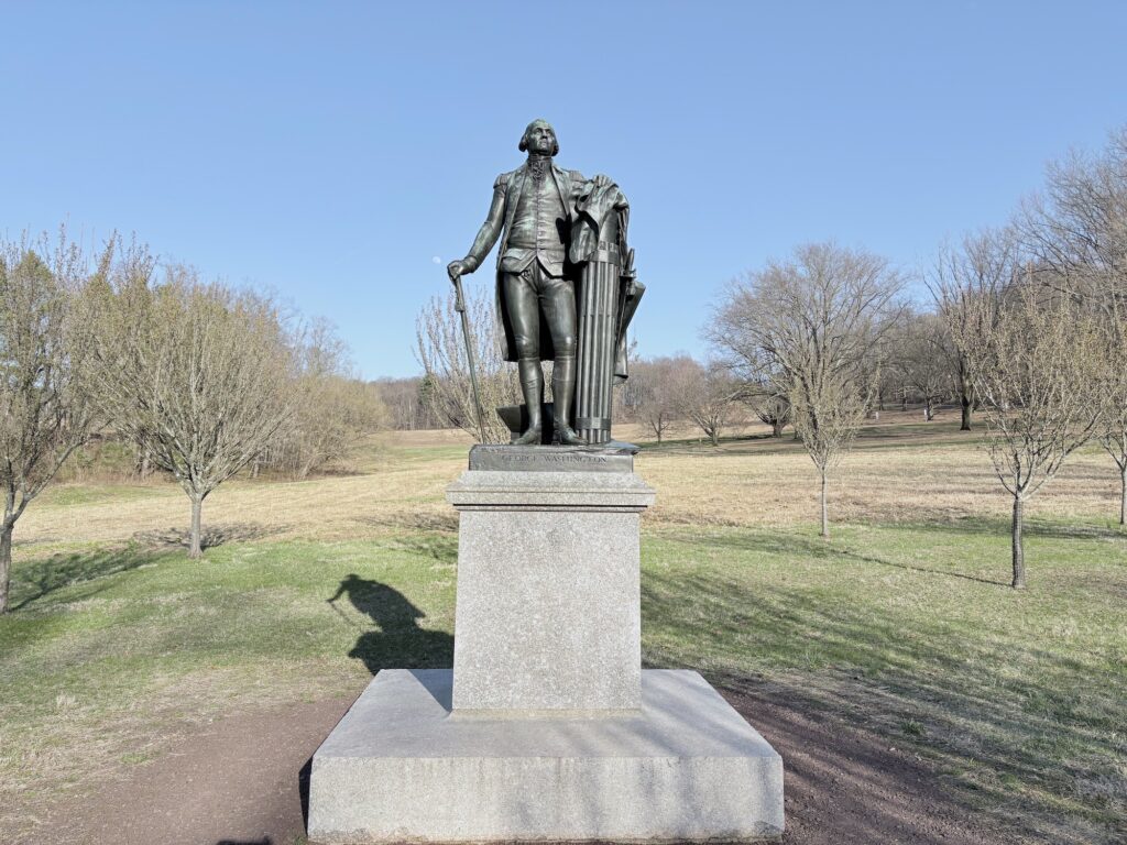 General Washington trades his sword for a plough in this famous sculpture by Jean Antoine Houdon at Valley Forge.