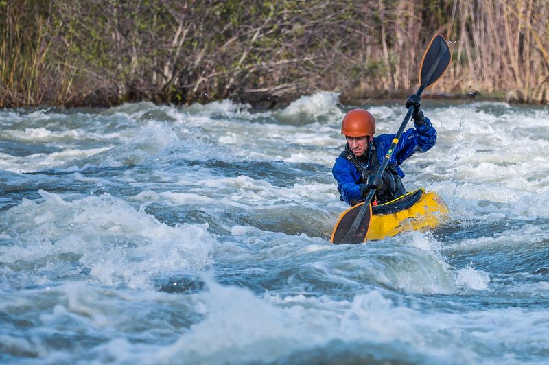 Kayaking the Wild Rice River During Spring Flood Stage, Mahnomen County, Minnesota