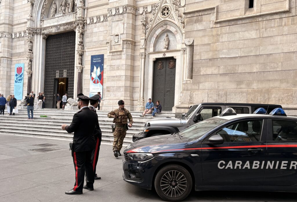 Carabinieri secure Pope Leo's visit to the Duomo in Naples, Italy.