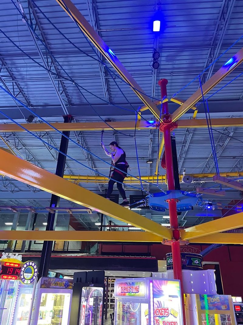 Sky Trail Ropes Course and Zip Line, Soaring Above the Arcade Floor Sky Trail Ropes Course and Zip Line, Soaring Above the Arcade Floor