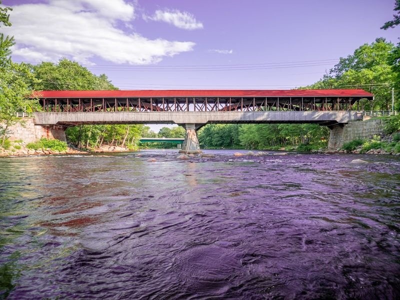 The Saco River Covered Bridge and Its Jaw-Dropping Fall Backdrop
