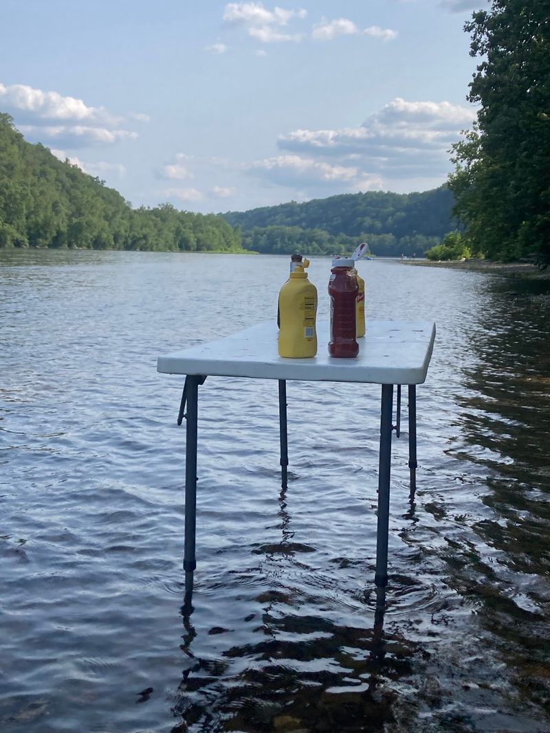 Picnic Tables Here Come With Your Feet In The Water