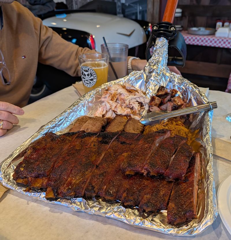 Ribs, Brisket, and a Platter Served on a Shovel