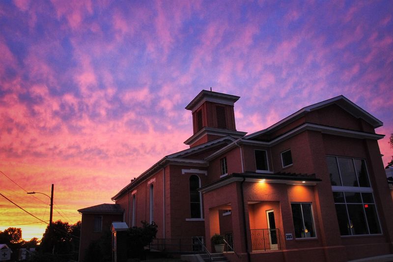 Bower Center for the Arts Glows Pink in Downtown Bedford