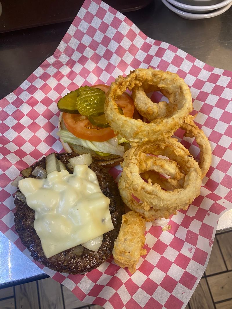 Burgers, Thick Onion Rings, and Chili Cheese Fries
