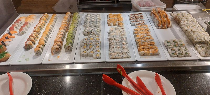 Sushi Rolls Lined Up And Ready To Grab