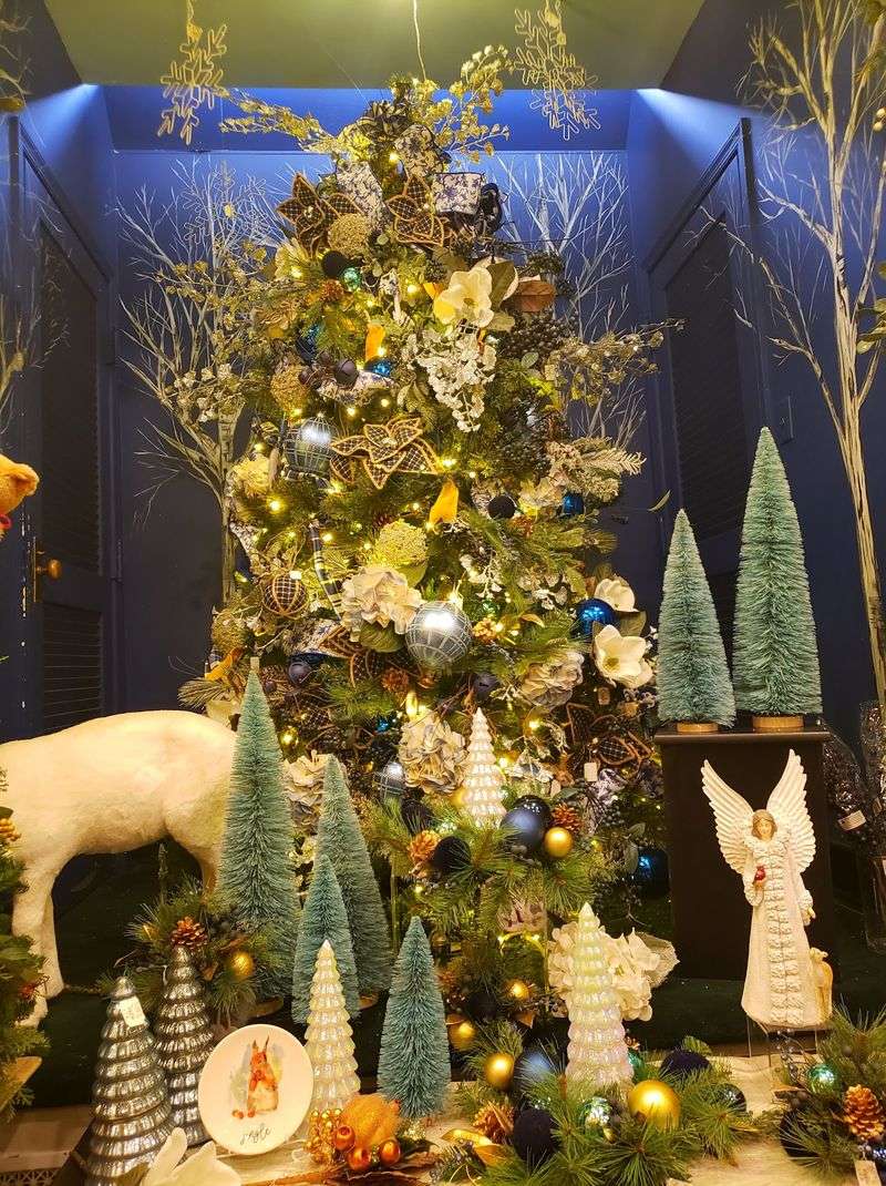 The Nativity Corner in Blues, Golds, and Pearls