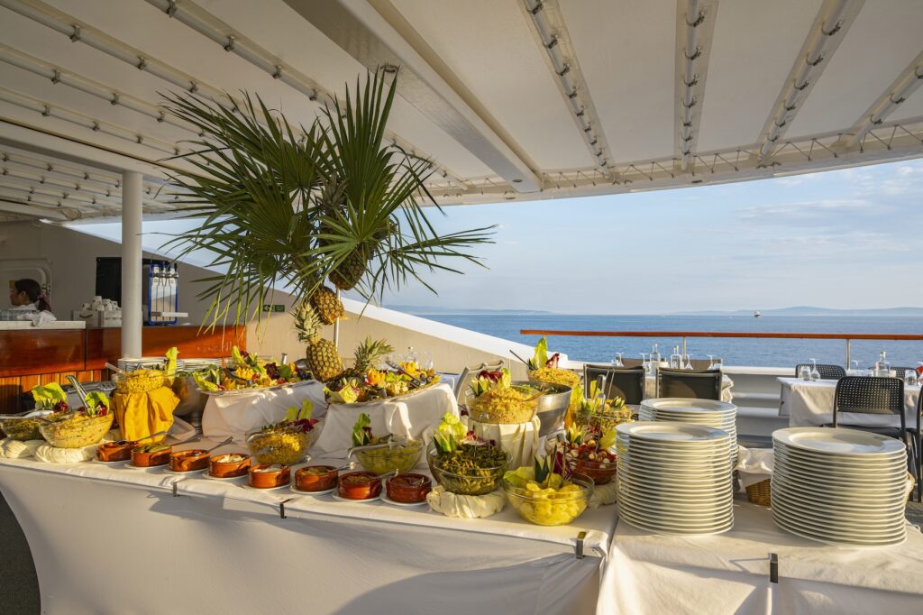 Savor the best of local cuisine at a buffet lunch between shore excursions. Photo by Alexandre Sattler for CroisiEurope Savor the best of local cuisine at a buffet lunch between shore excursions. Photo by Alexandre Sattler for CroisiEurope