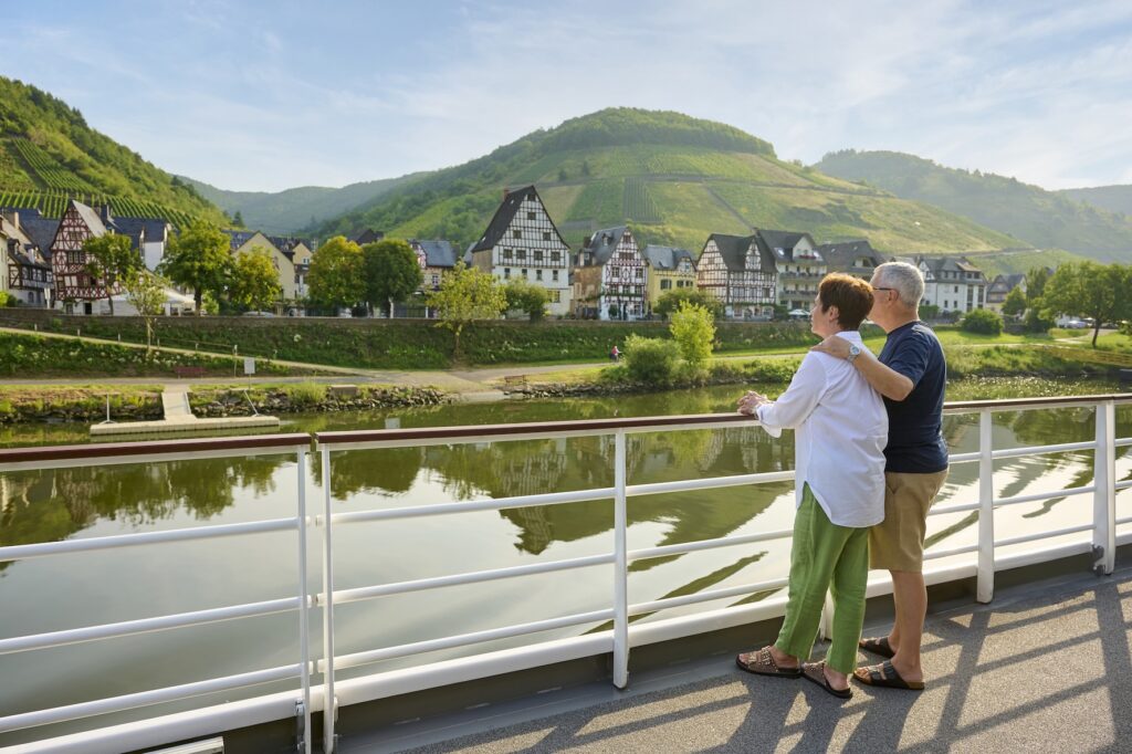 Enjoying the countryside from the sundeck of the MS RE Waydelich. Photo c. LJ Christian Creutz for CroisiEurope
