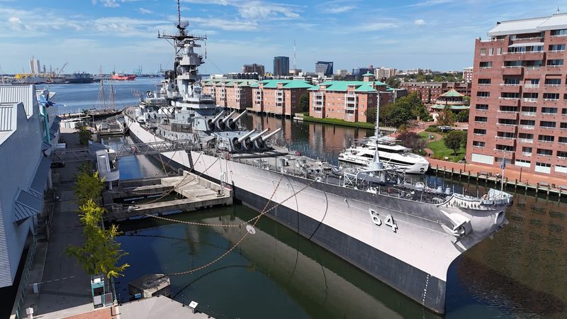 A Battleship Parked Downtown