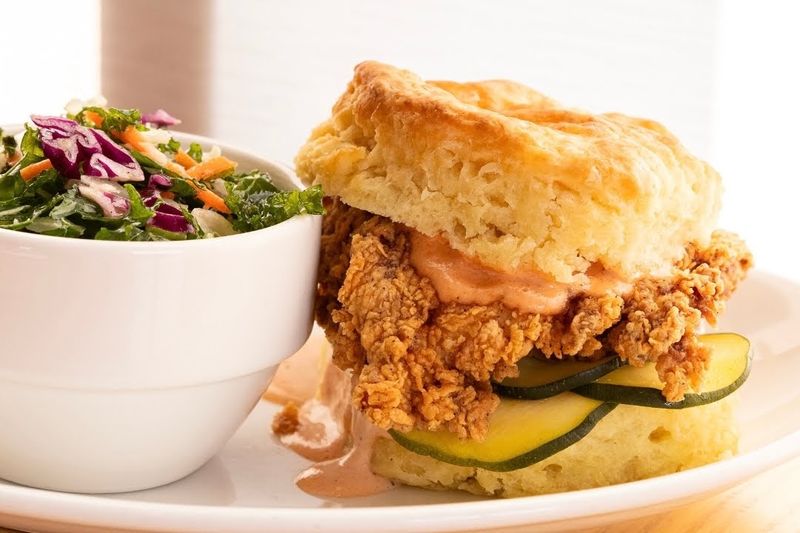 Fried Chicken On A Biscuit Is The Reason You'll Make The Trip Fried Chicken On A Biscuit Is The Reason You'll Make The Trip