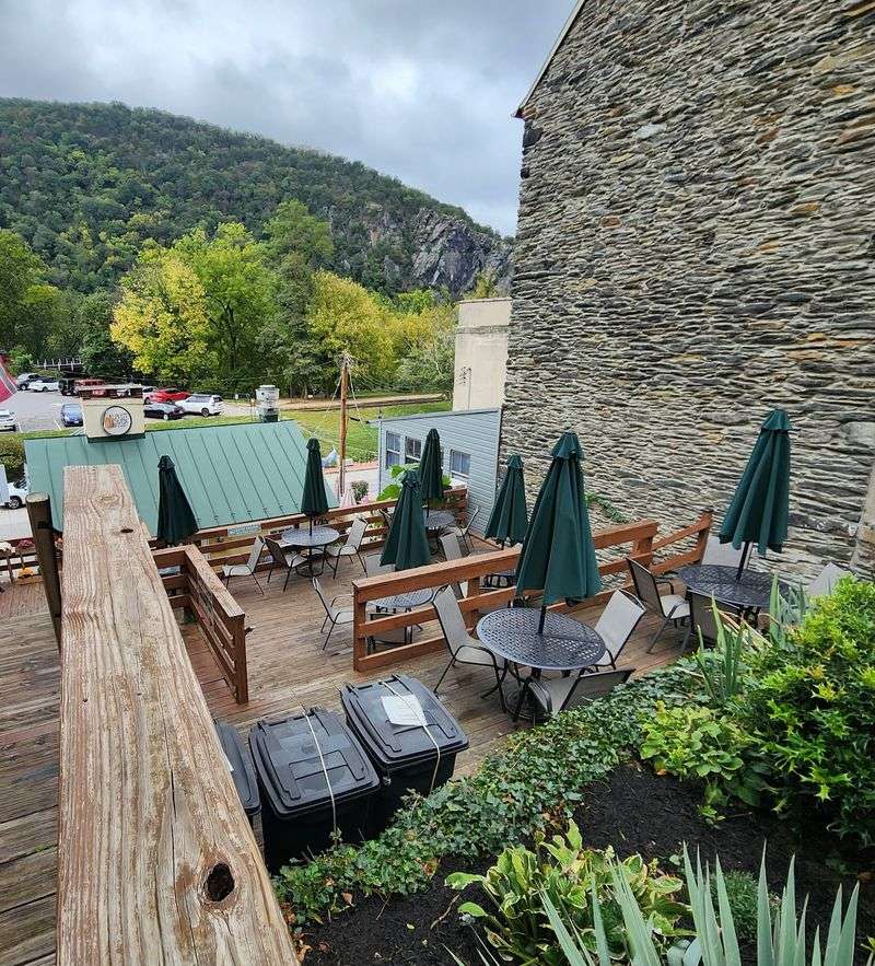 Patio Seats with Mountain and Train Station Views