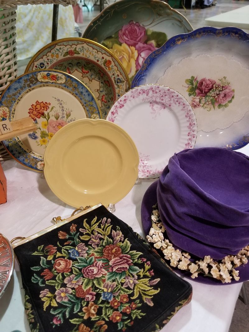 Signs, Glass Bottles, and Antique Dishware